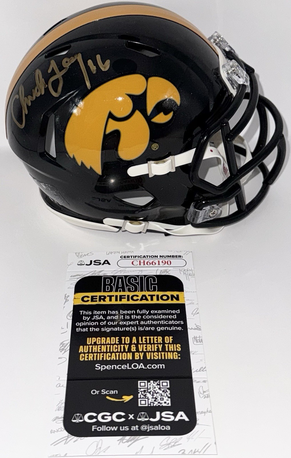 Chuck Long Signed Autographed Iowa Hawkeyes Mini Helmet JSA COA