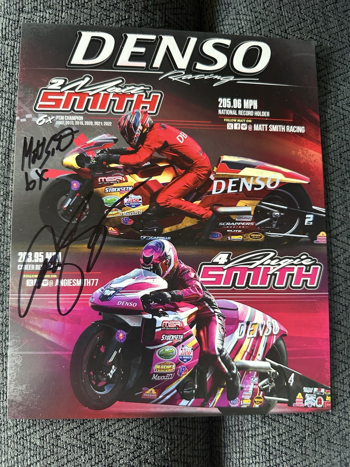 Matt & Angie Smith Signed Promo Hero Card Nhra Drag Racing Autographed 2025