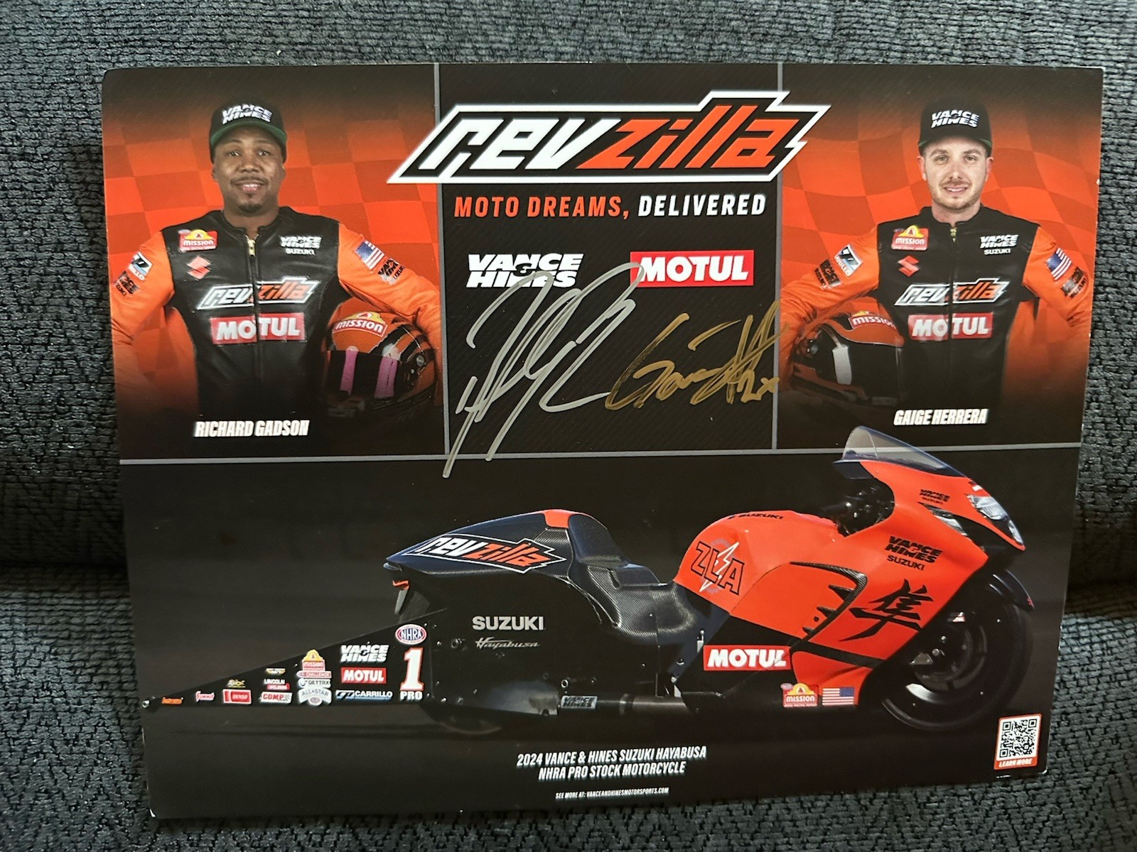 Gage Herrera Richard Gadsen Signed Promo Hero Card 2024 NHRA Drag Racing