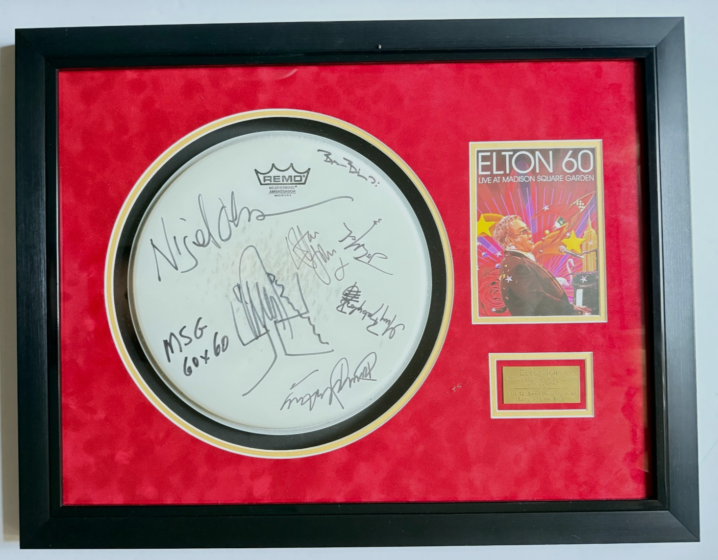 Elton John & Band hand SIGNED Concert Used 60th Bday Drumhead MSG JSA LOA Olsson
