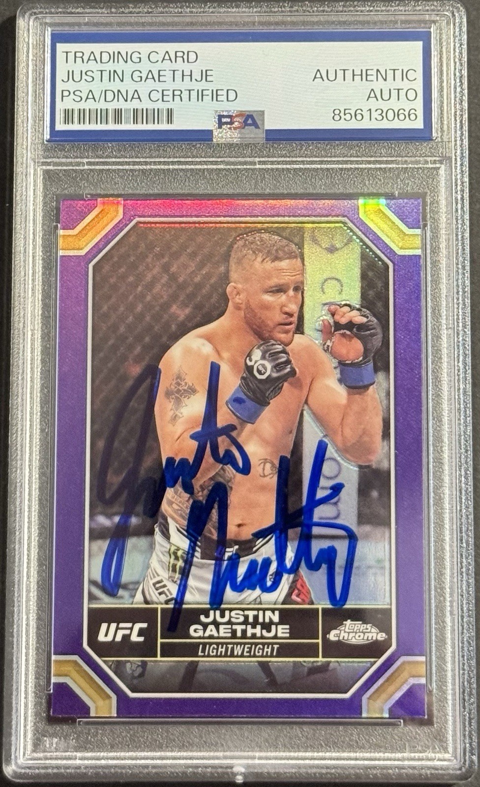 Justin Gaethje Signed Auto 2024 Topps Chrome Purple UFC Card PSA/DNA Slabbed
