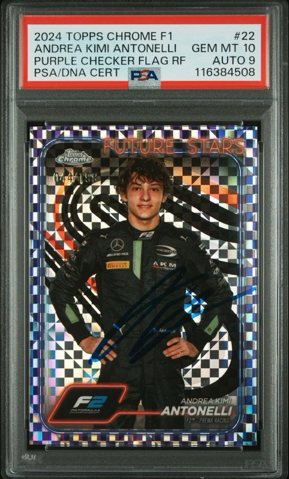 2024 Topps Chrome F1 #22 Andrea Kimi Antonelli Purple Checker Auto /199 PSA 10/9