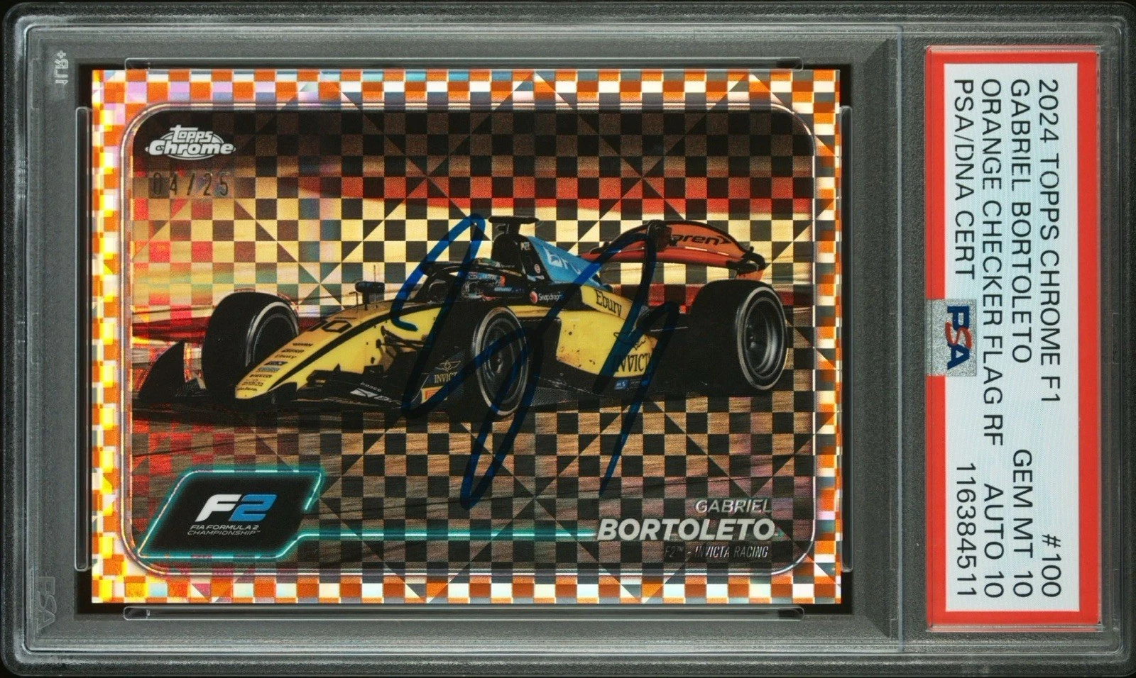 2024 Topps Chrome F1 #100 Gabriel Bortoleto Orange Checker Auto /25 PSA 10/10 RC