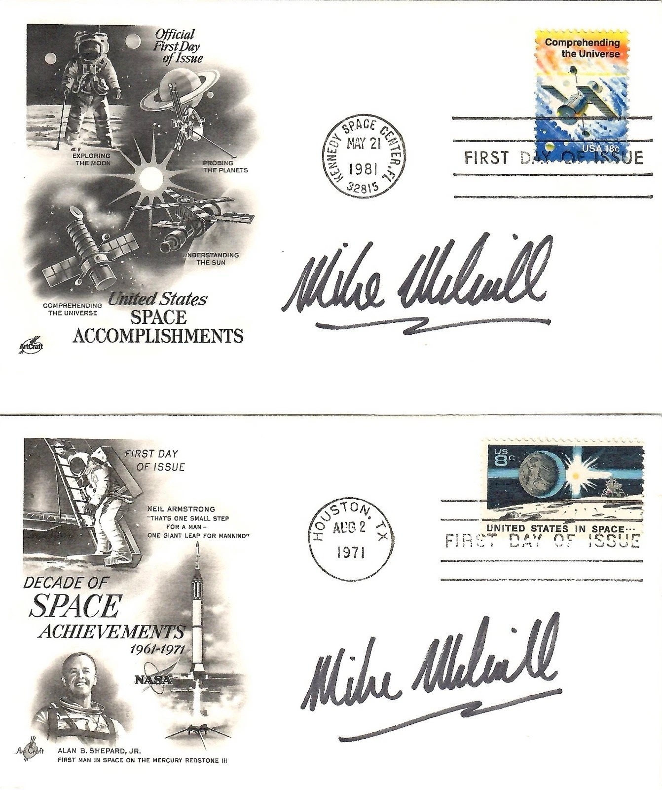 MIKE MELVILL LOT OF 2 HAND SIGNED SPACE FIRST DAY COVERS+COA       SPACESHIP ONE