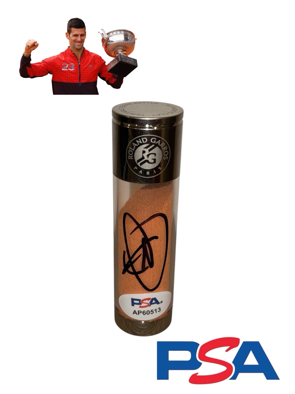 Novak Djokovic Signed Roland Garros Paris French Open Match Used Clay PSA AUTO