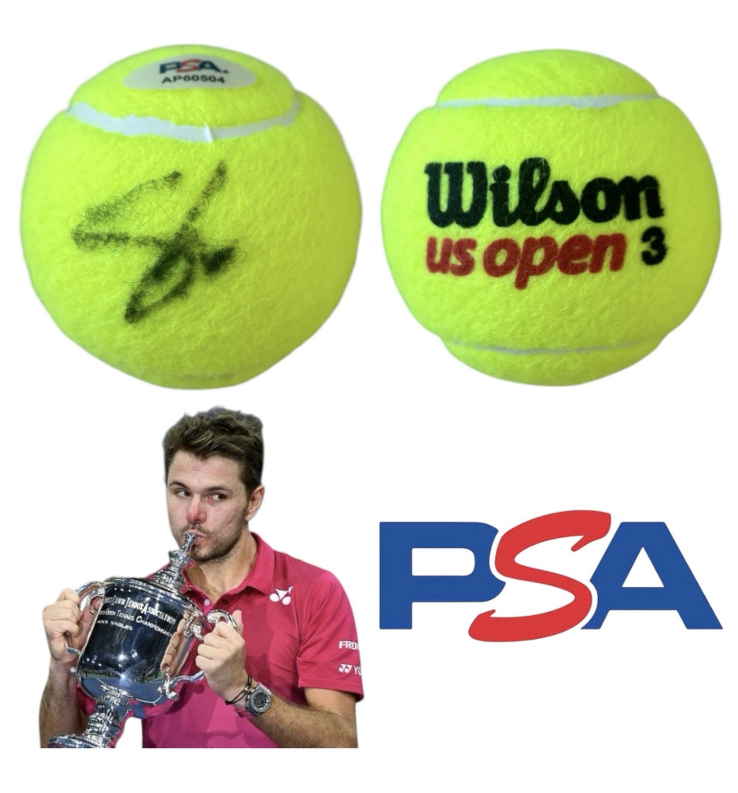 Stan Wawrinka Signed Official Wilson 2016 US OPEN CHAMPION Tennis Ball PSA AUTO
