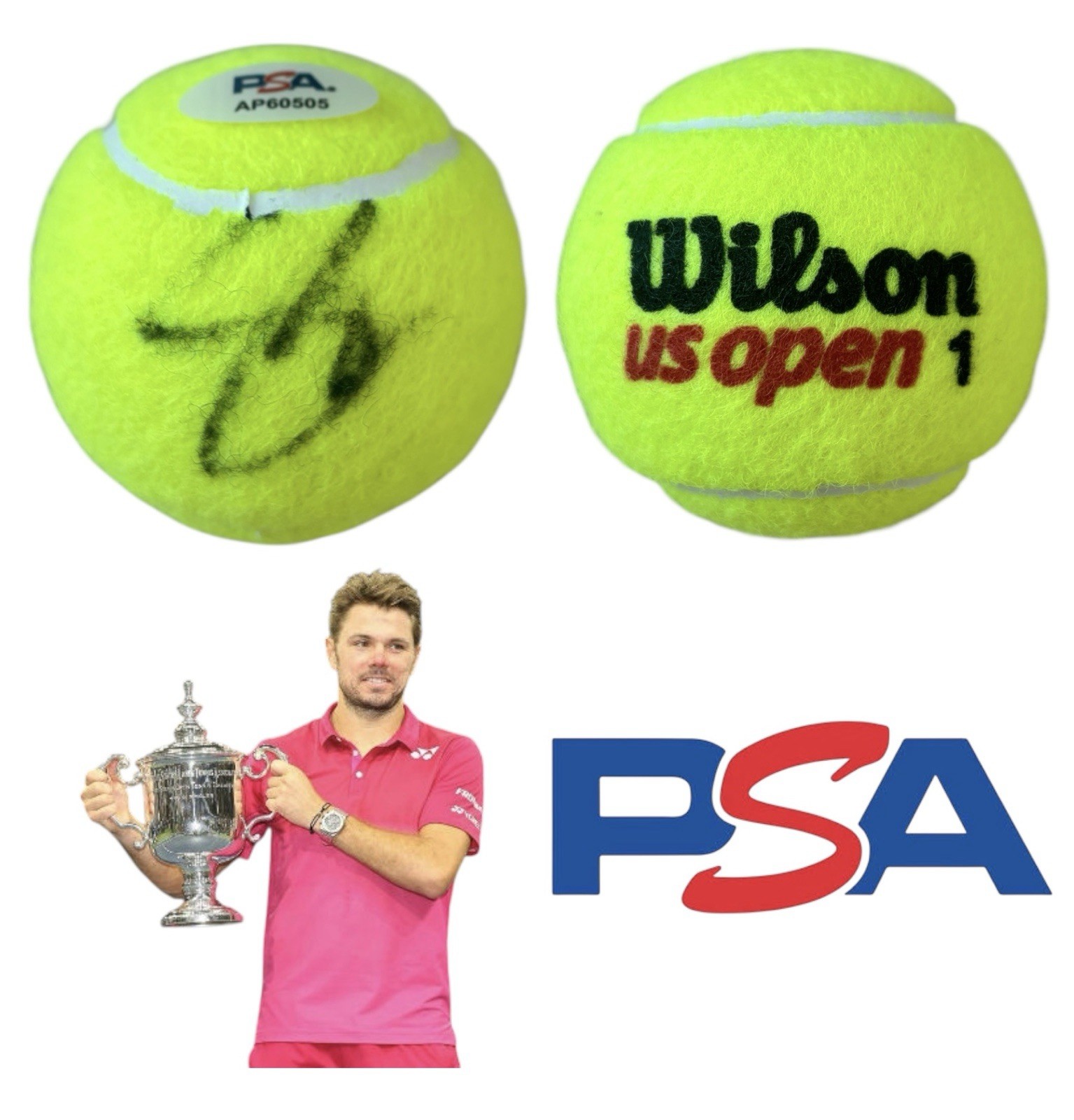 Stan Wawrinka Signed Official Wilson 2016 US OPEN CHAMPION Tennis Ball PSA AUTO