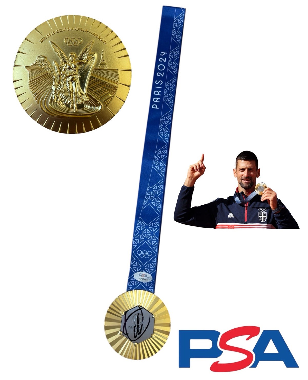 Novak Djokovic Signed 2024 Paris Olympics Tennis Gold Medal PSA AUTO GOAT SERBIA