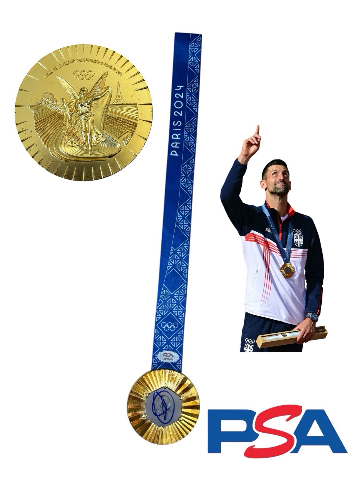 Novak Djokovic Signed 2024 Paris Olympics Tennis Gold Medal PSA AUTO Serbia READ