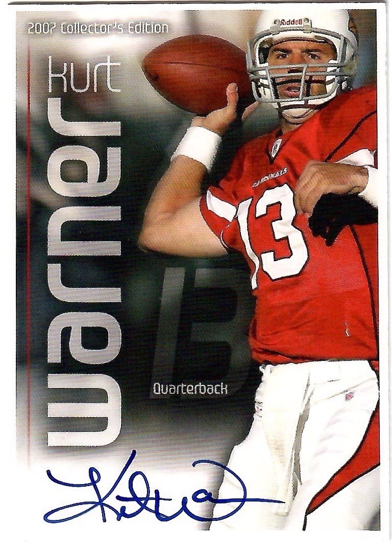 KURT WARNER SIGNED COLLECTORS EDITION FOOTBALL CARD+COA    HOF QB CARDINALS