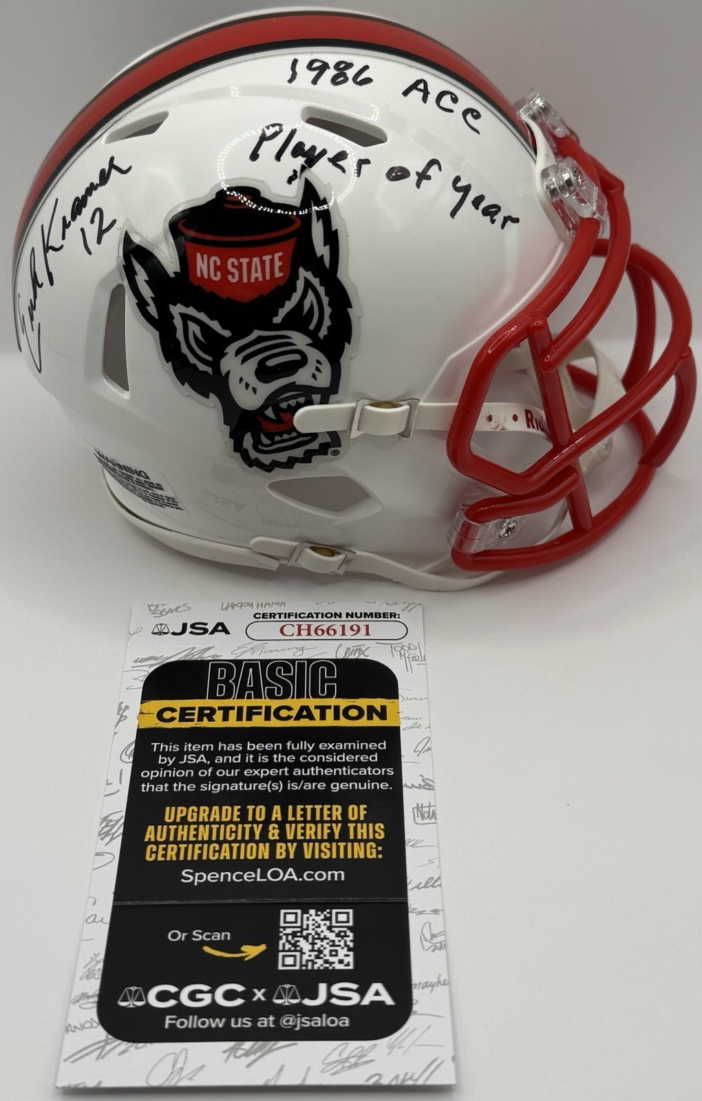 Erik Kramer Signed Autographed NC State Wolfpack Mini Helmet JSA COA