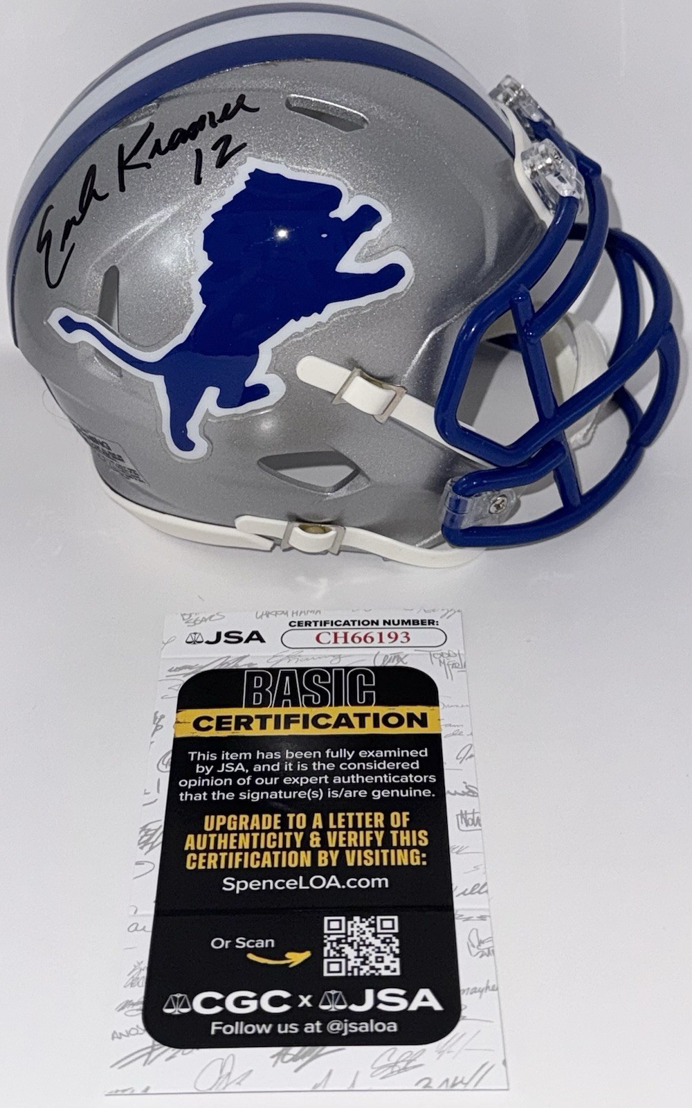 Erik Kramer Signed Autographed Detroit Lions Mini Helmet JSA COA