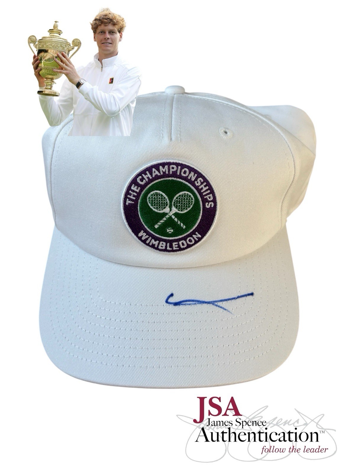 Jannik Sinner Signed Wimbledon Tennis Hat Cap + JSA COA AUTO 2025 CHAMPION