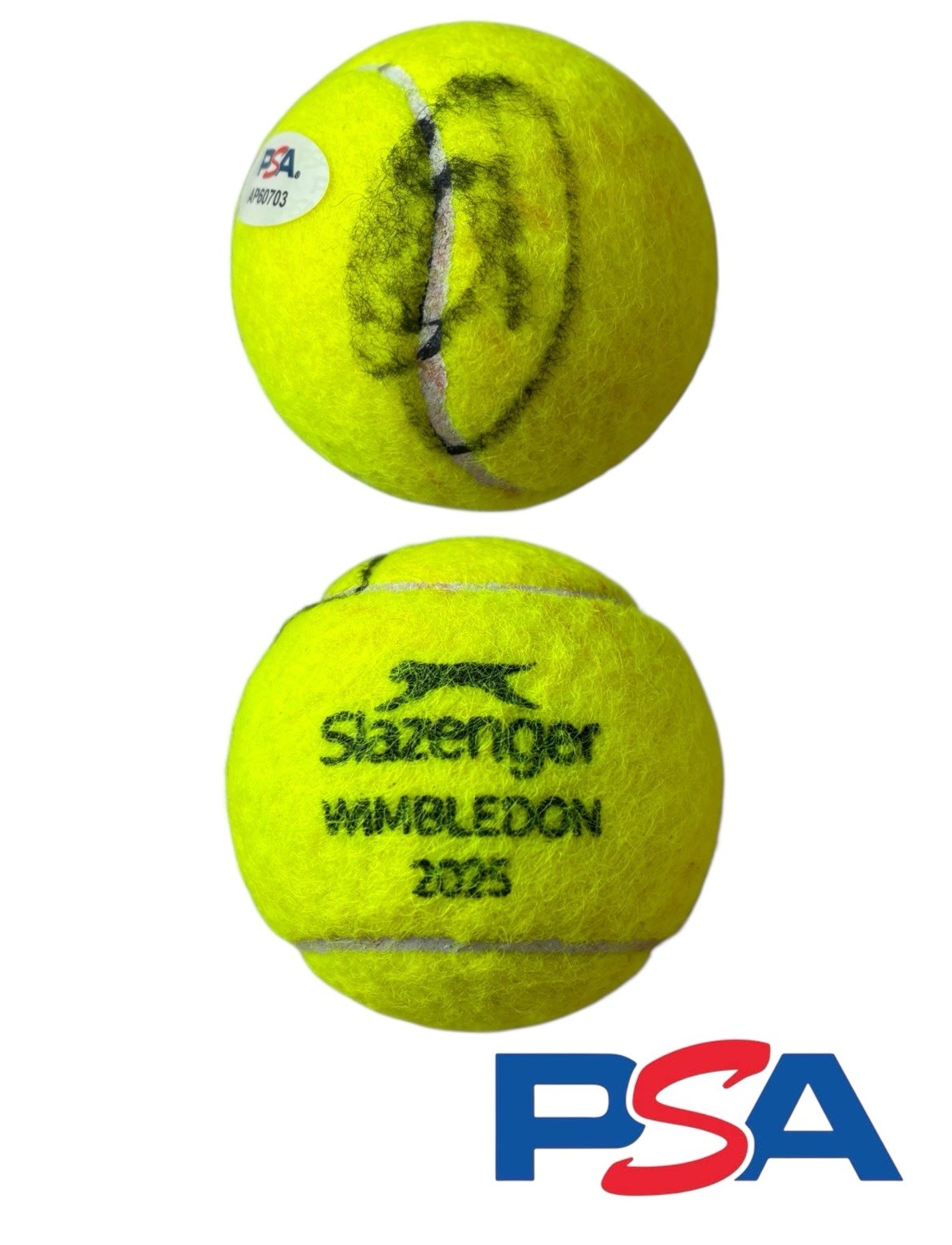Novak Djokovic Signed Match Used 2025 Wimbledon Tennis Ball PSA AUTO GOAT