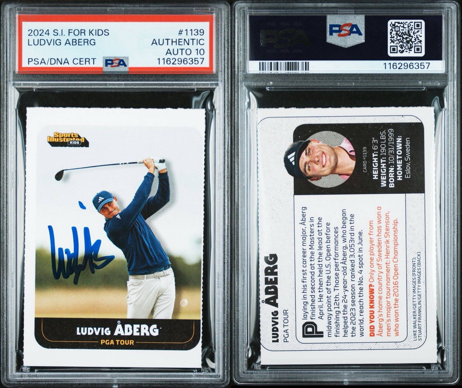 2024 SI For Kids #1139 Ludvig Aberg Signed Golf Rookie Card PSA GEM MT 10 AUTO