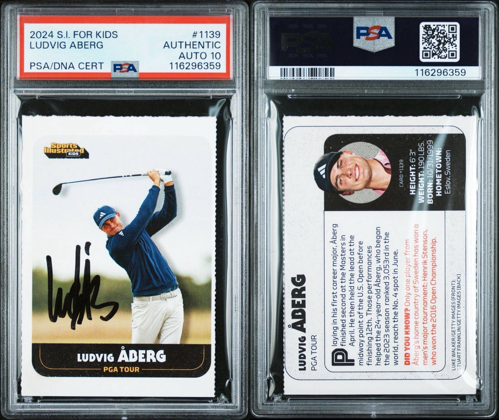 2024 SI For Kids #1139 Ludvig Aberg Signed Golf Rookie Card PSA GEM MT 10 AUTO