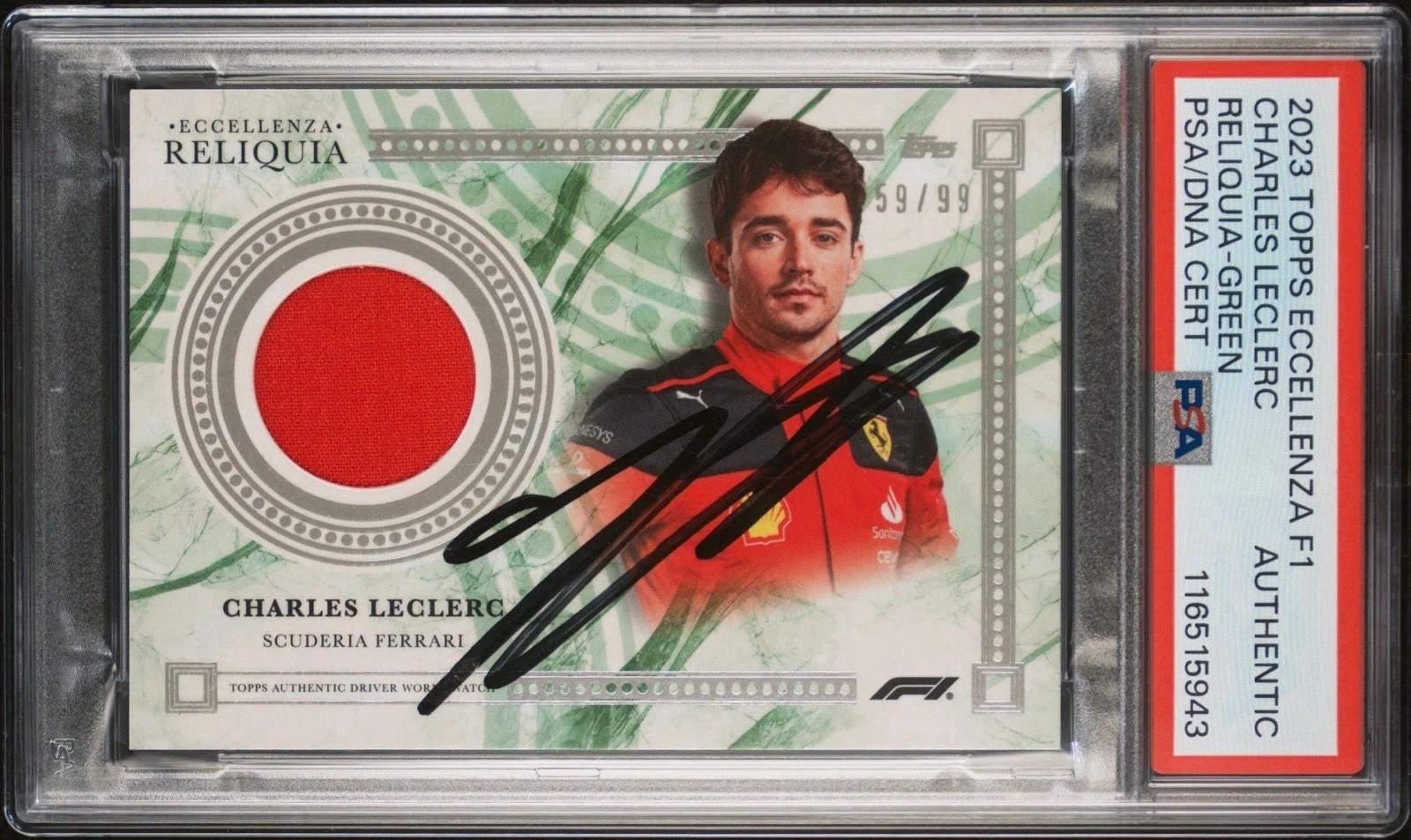 2023 Topps Eccellenza F1 Charles Leclerc Signed Green Reliquia Auto /99 PSA/DNA