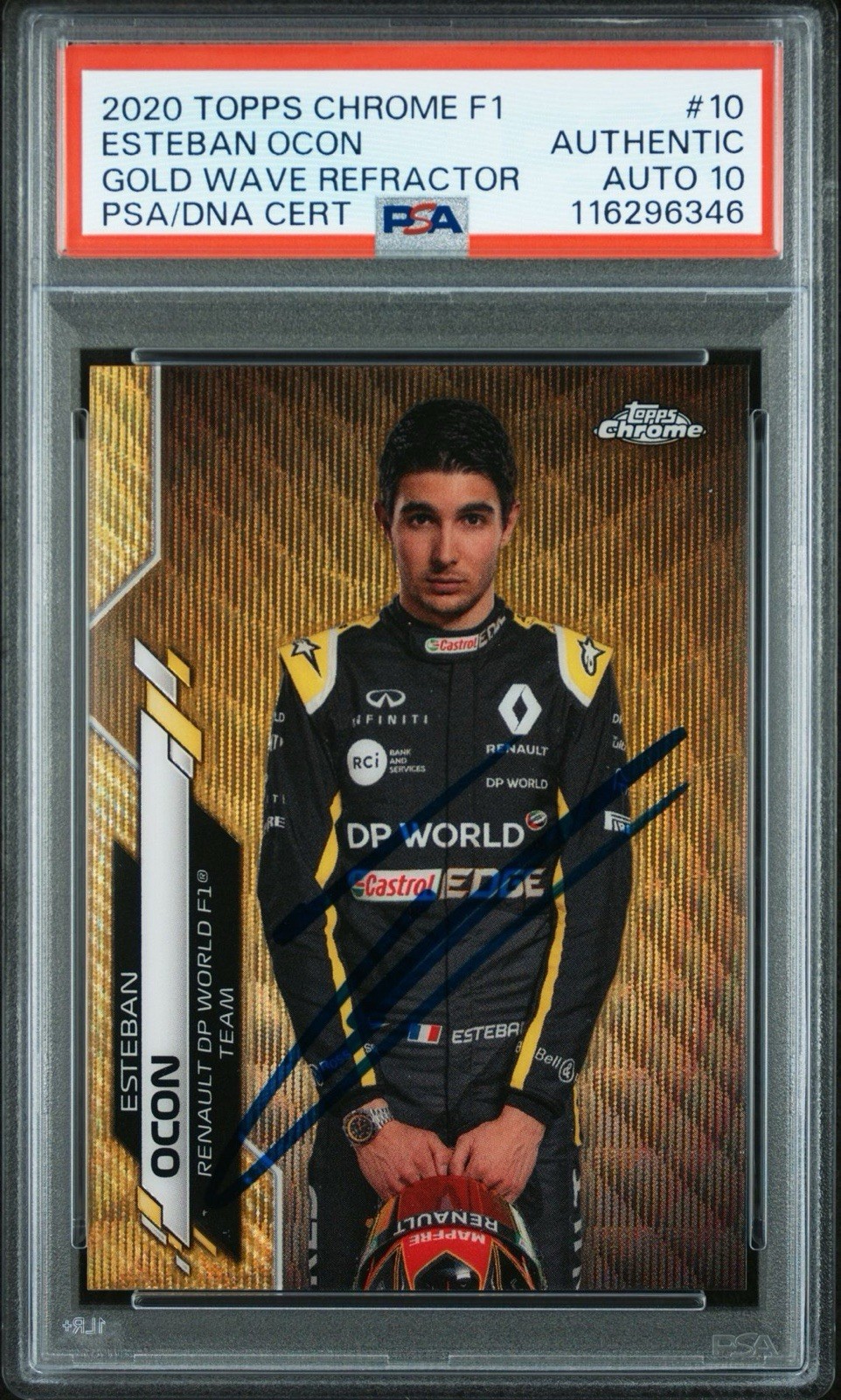 2020 Topps Chrome F1 #10 Esteban Ocon Rookie Gold Wave Ref /50 PSA GEM 10 AUTO