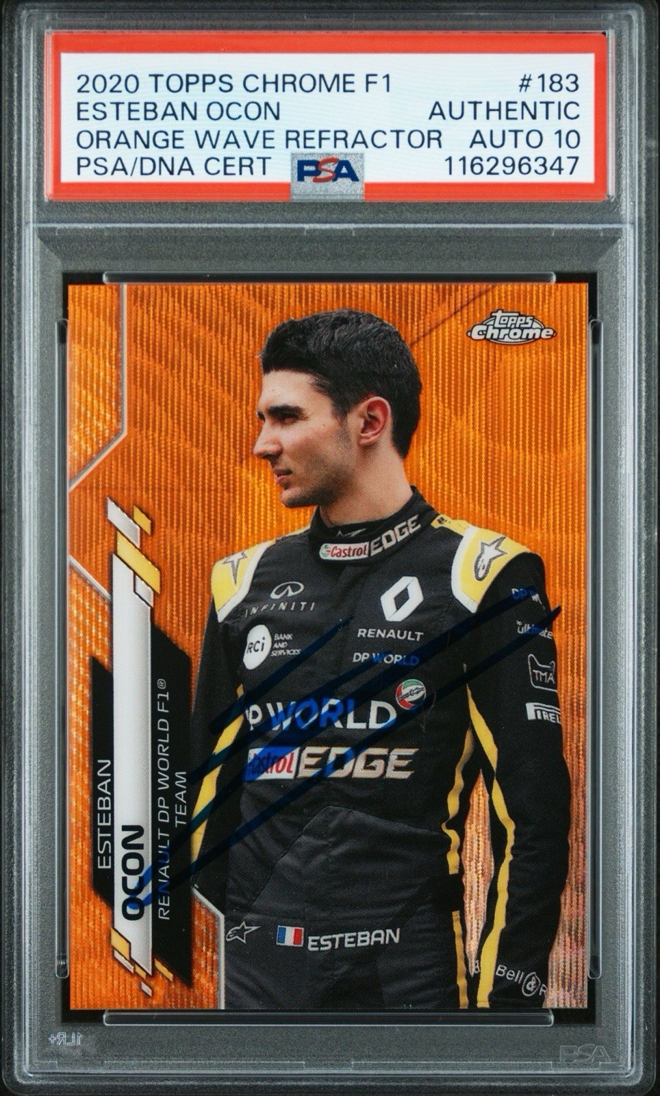 2020 Topps Chrome F1 #183 Esteban Ocon Rookie Orange Wave /25 PSA GEM 10 AUTO