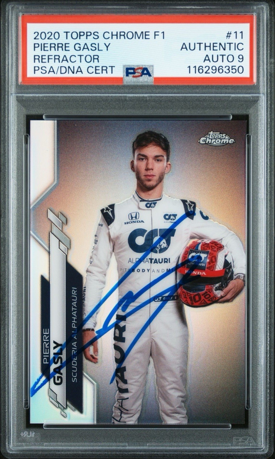 2020 Topps Chrome F1 #11 Pierre Gasly Signed Refractor Rookie PSA MINT 9 AUTO RC