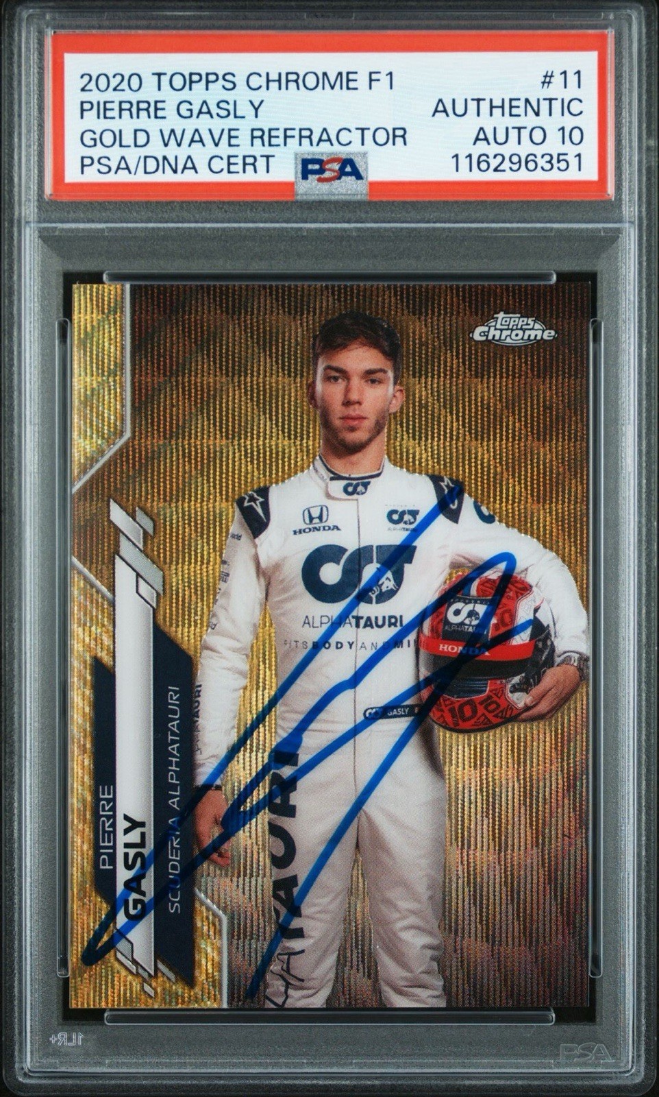 2020 Topps Chrome F1 #11 Pierre Gasly Gold Wave /50 Rookie PSA GEM MT 10 AUTO RC