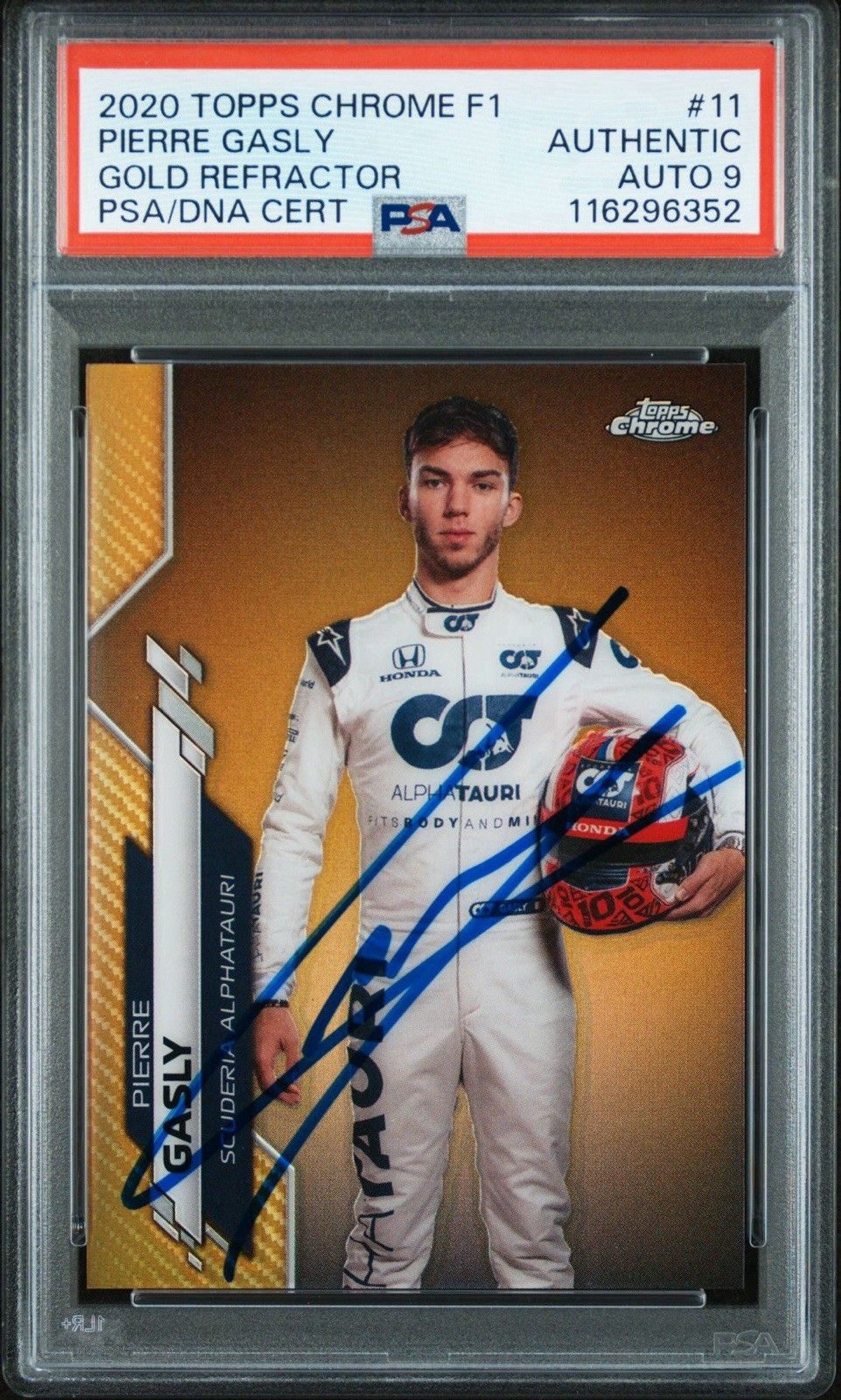 2020 Topps Chrome F1 #11 Pierre Gasly Gold Refractor /50 Rookie PSA MINT 9 AUTO