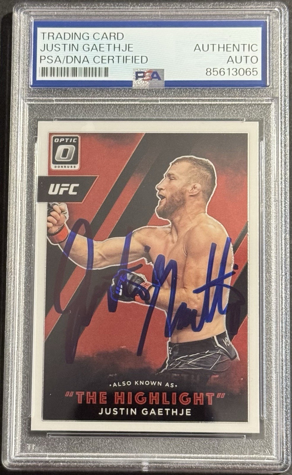 Justin Gaethje Signed Auto 2022 Donruss Optic AKA UFC Card PSA/DNA Slabbed