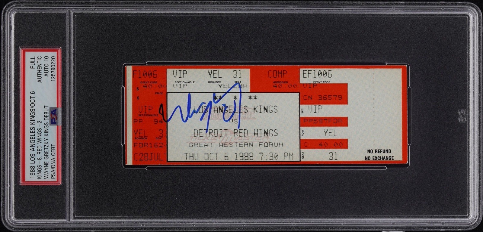 WAYNE GRETZKY SIGNED LOS ANGELES KINGS DEBUT TICKET STUB 10/6/88 PSA GEM 10 AUTO COLLECTIBLE MEMORABILIA