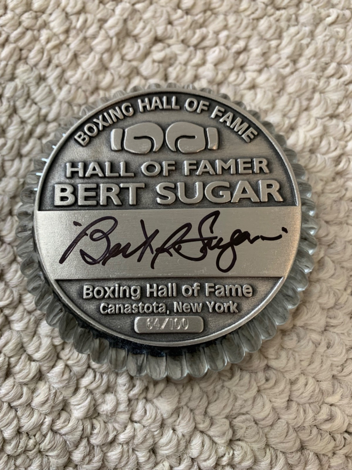 BURT SUGAR HAND SIGNED BOXING HOF PAPERWEIGHT+COA        VERY RARE        64/100