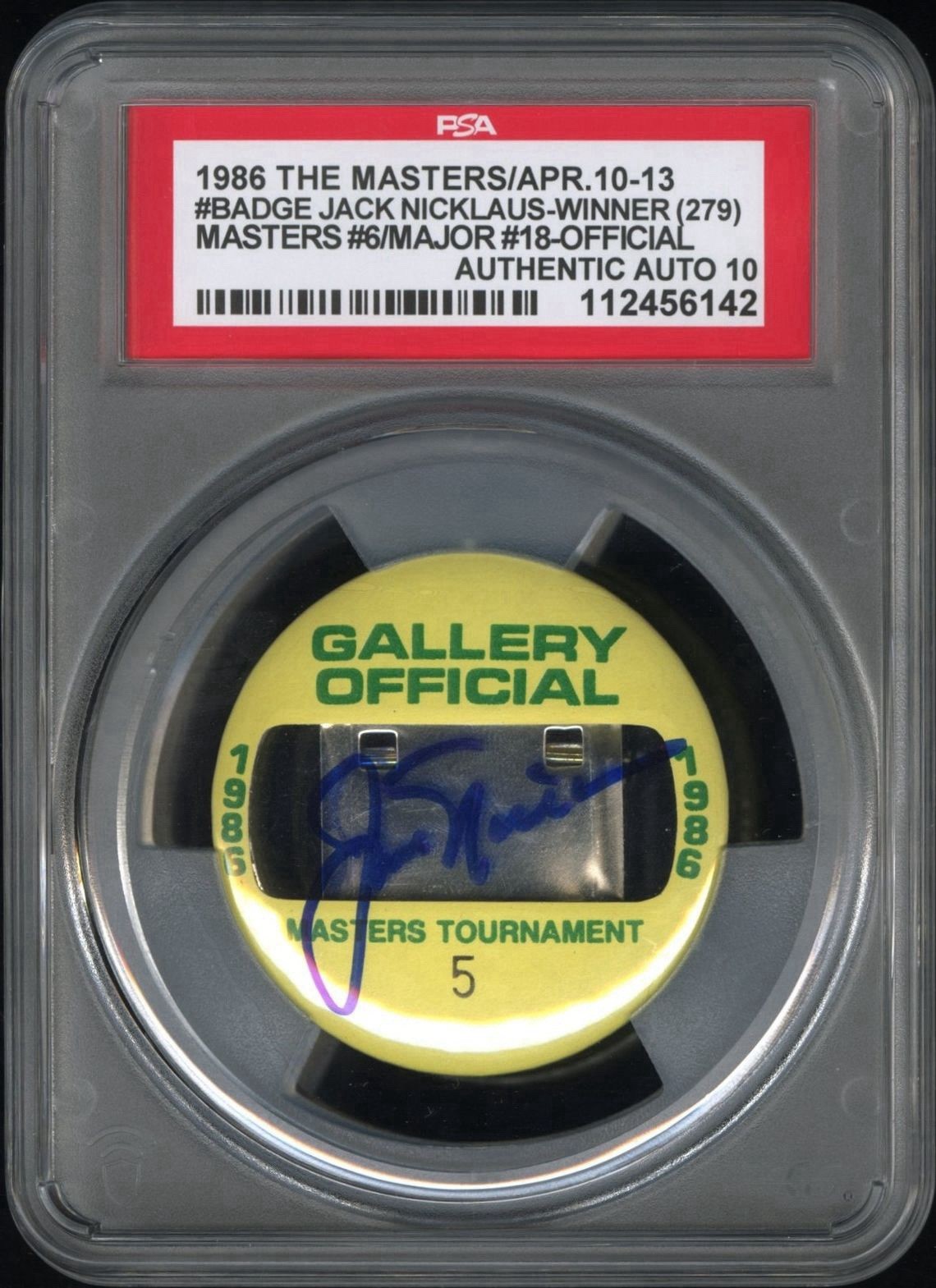 Jack Nicklaus Signed 1986 Masters Champion Major #18 Badge PSA GEM MINT 10 AUTO