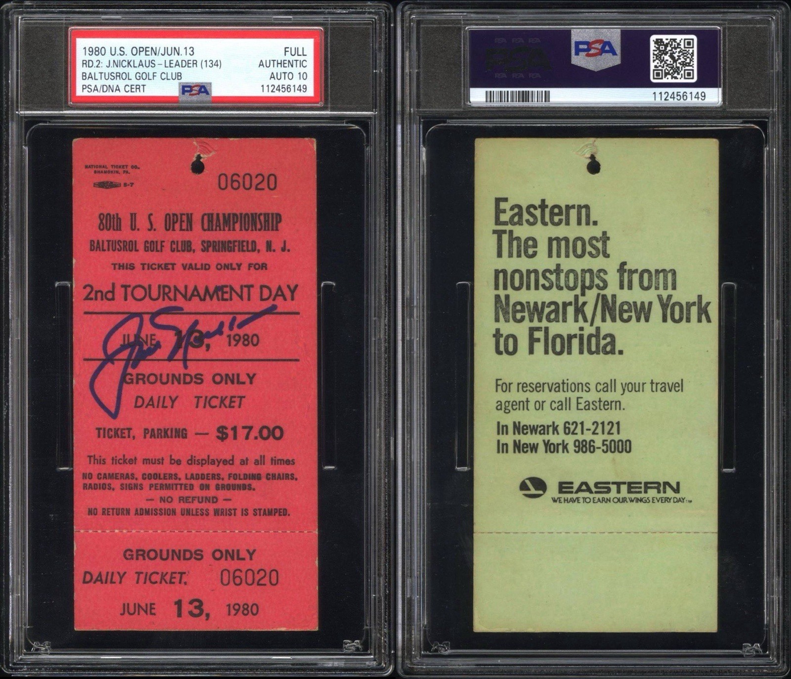 Jack Nicklaus Signed 1980 US OPEN WINNER 2nd Round Ticket PSA GEM MINT 10 AUTO