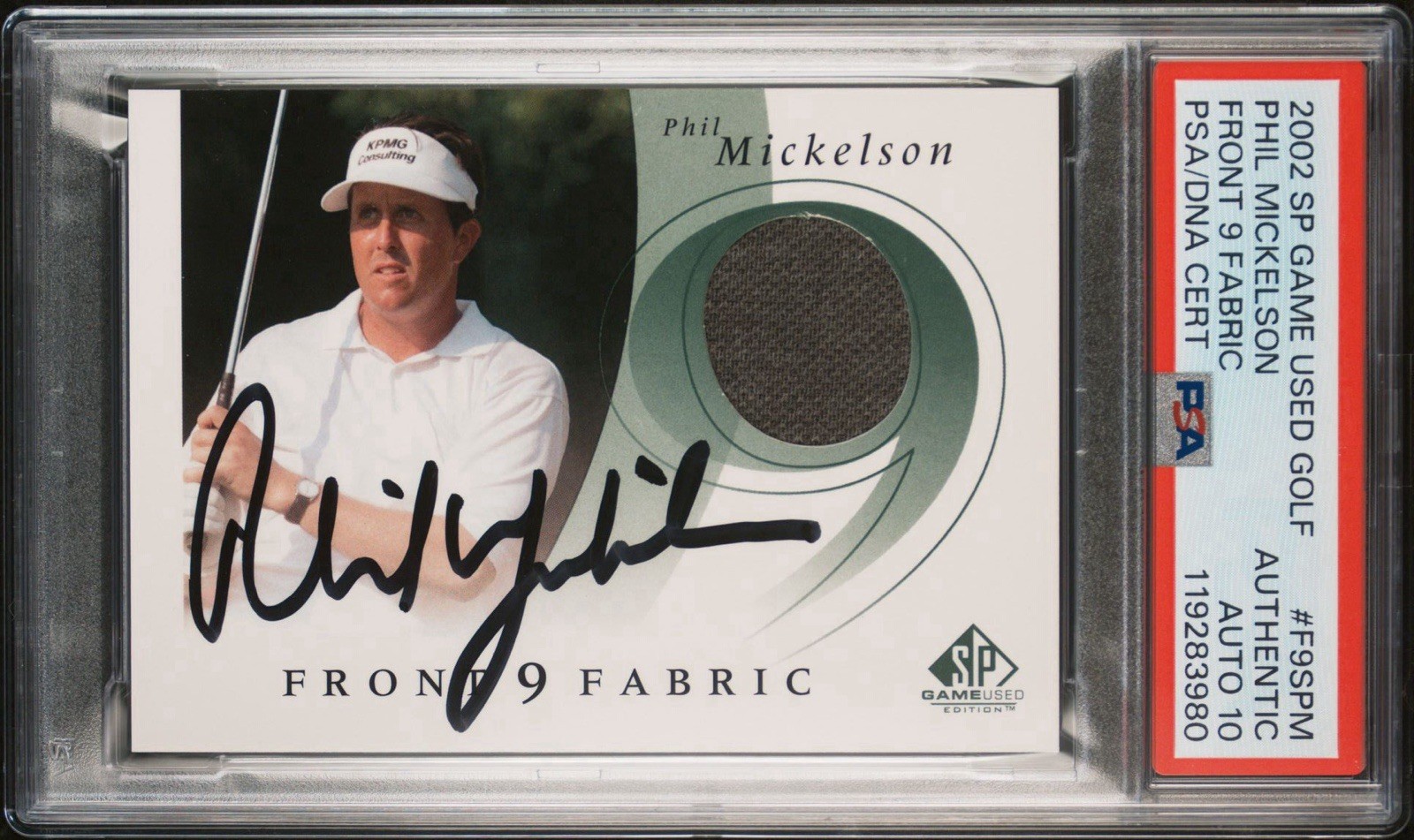 2002 SP Game Used Golf Phil Mickelson Rookie Front 9 Fabric PSA GEM MINT 10 AUTO