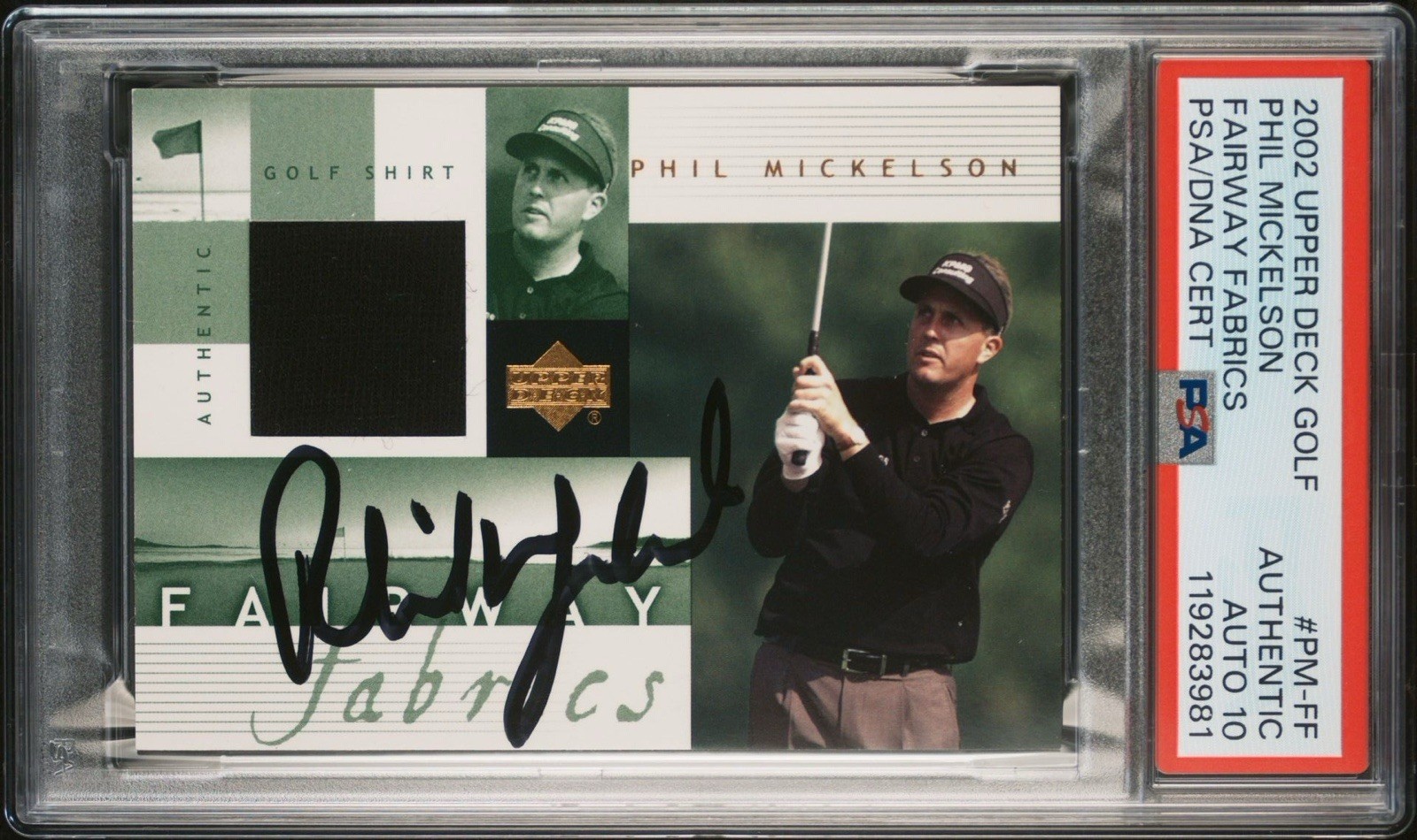 2002 Upper Deck Golf Phil Mickelson Rookie Fairway Fabrics PSA GEM MINT 10 AUTO