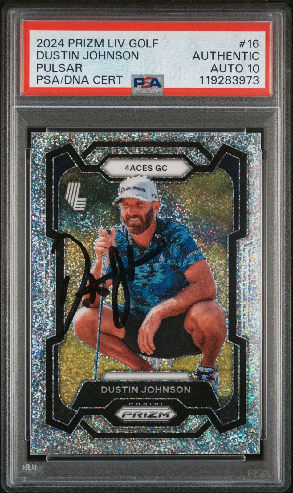 2024 Panini Prizm LIV Golf #16 Dustin Johnson Signed Pulsar /299 PSA GEM 10 AUTO