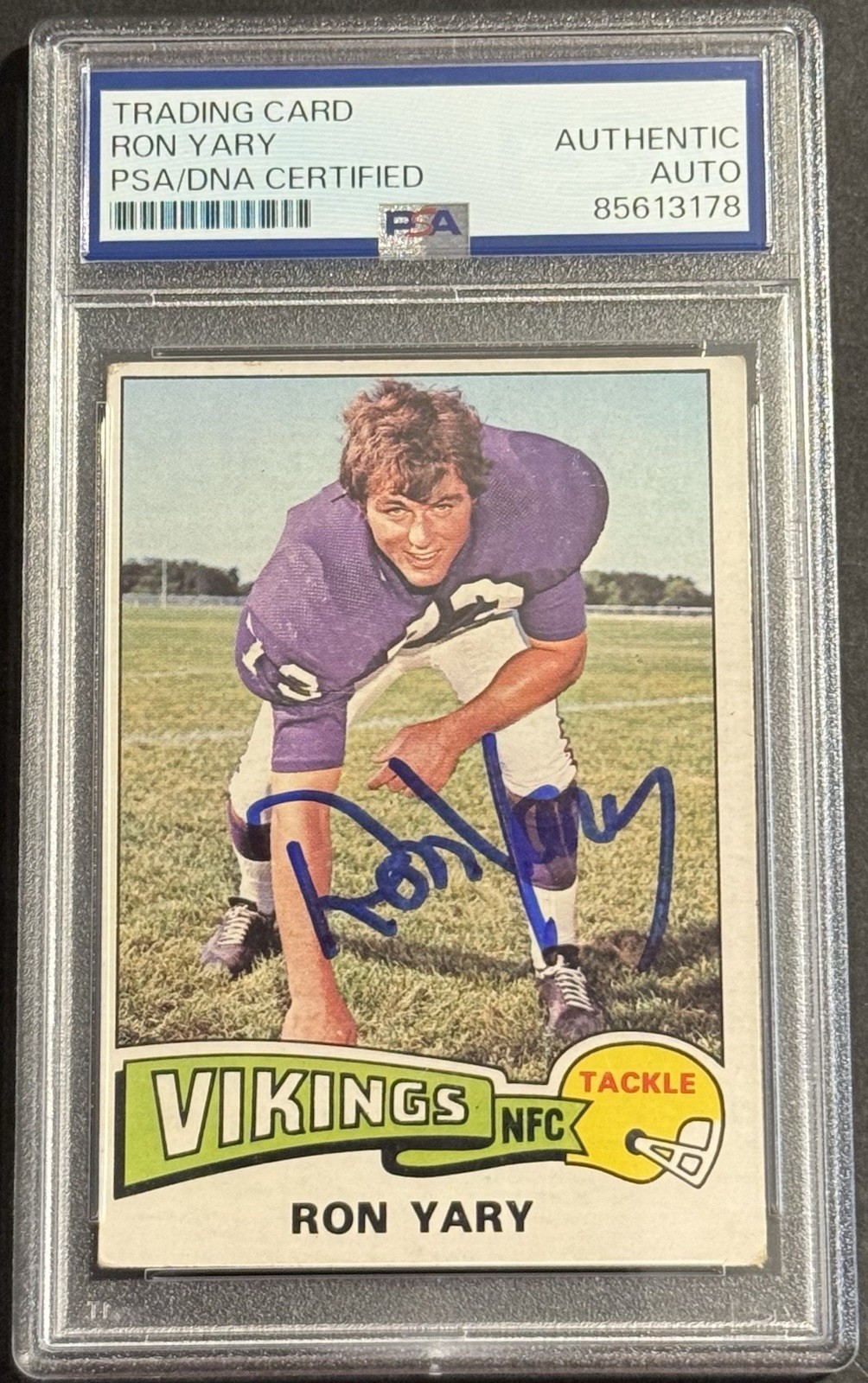RON YARY SIGNED AUTOGRAPHED 1975 TOPPS CARD MINNESOTA VIKINGS PSA/DNA SLABBED COLLECTIBLE MEMORABILIA