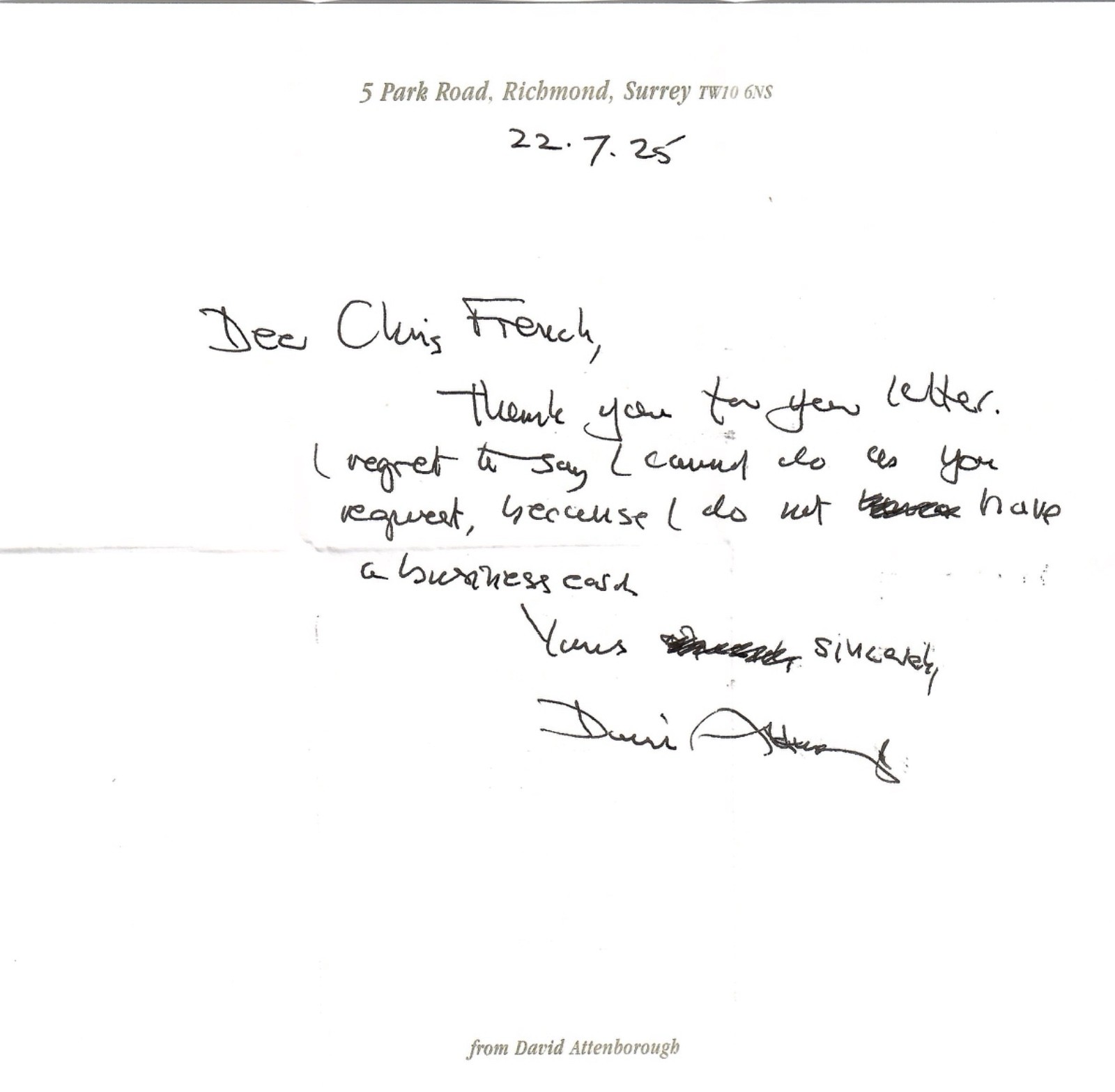 DAVID ATTENBOROUGH HAND SIGNED+HAND WRITTEN LETTER+COA         AWESOME+RARE