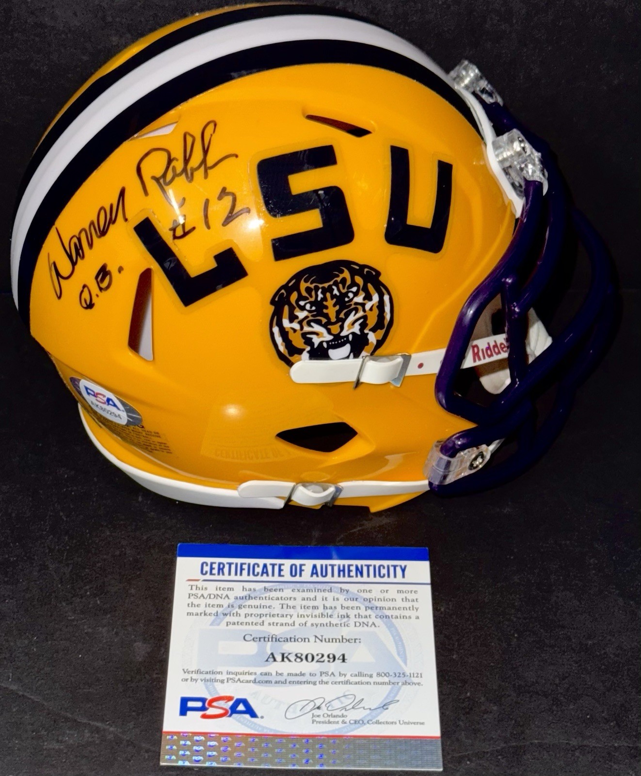 WARREN RABB SIGNED AUTOGRAPHED LSU TIGERS MINI HELMET PSA/DNA COA COLLECTIBLE MEMORABILIA