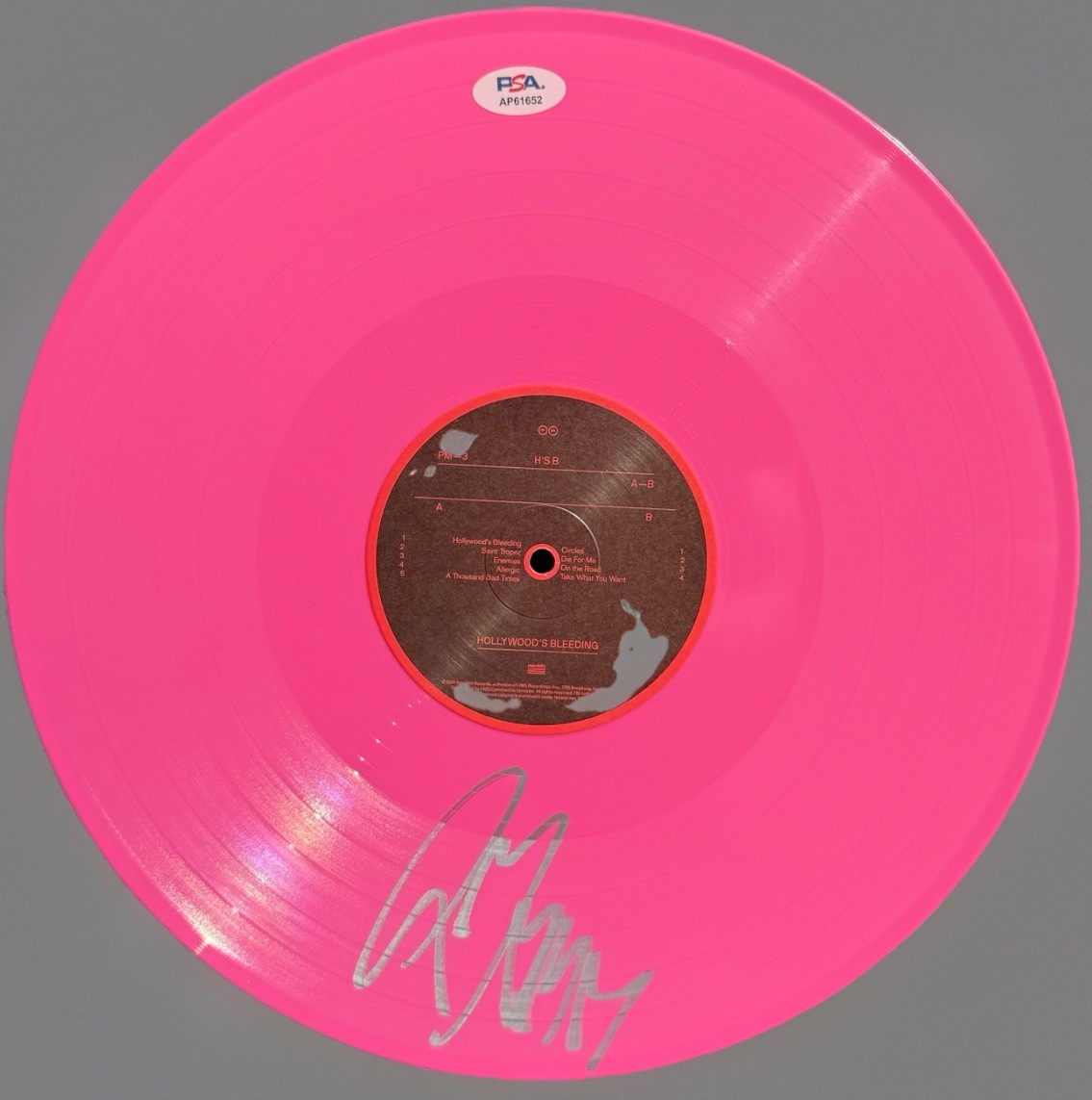 Post Malone Signed Autographed Hollywood’s Bleeding Vinyl LP Album Psa/Dna Auto