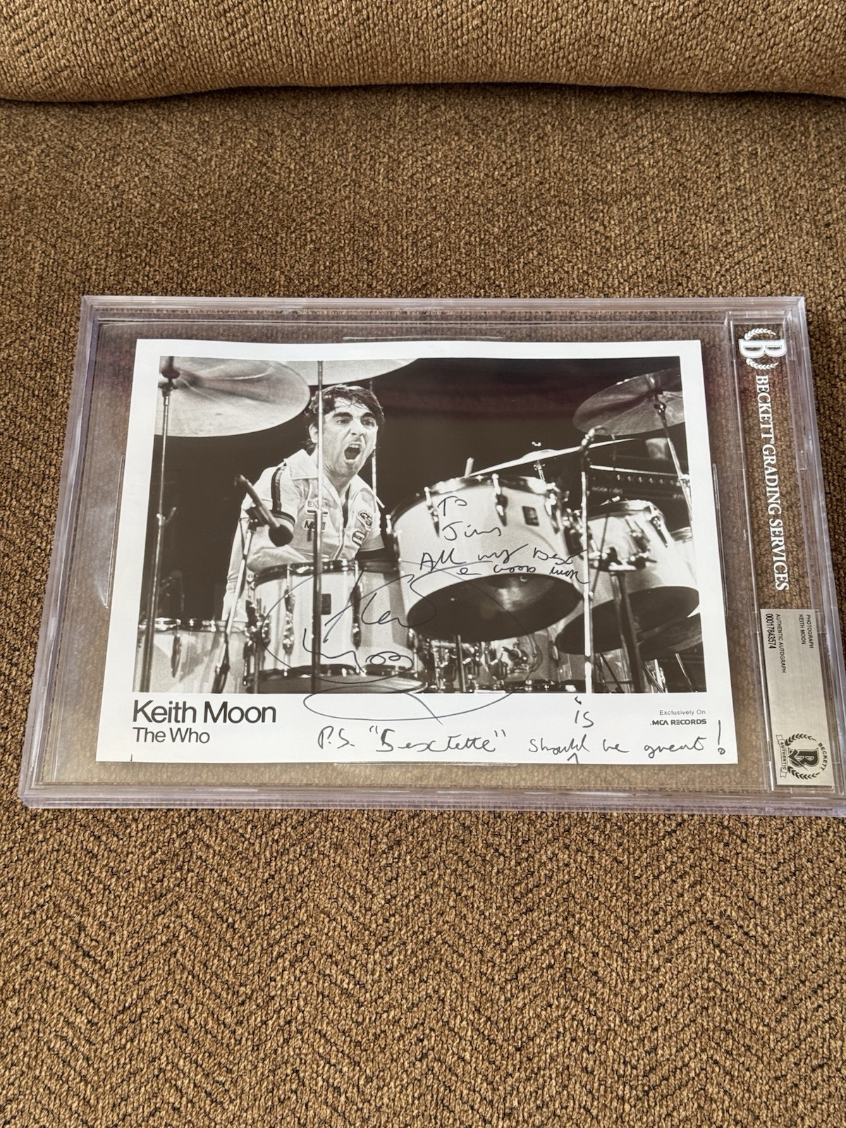 Fantastic Keith Moon Signed Autographed Photo JSA LOA The Who Beckett Slabbed