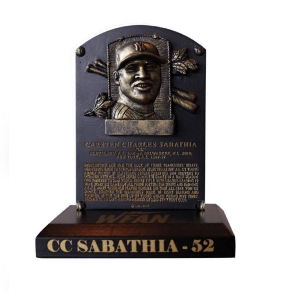 CC SABATHIA HALL OF FAME INDUCTION PLAQUE NEW YORK YANKEES HOF SGA 9/7/25