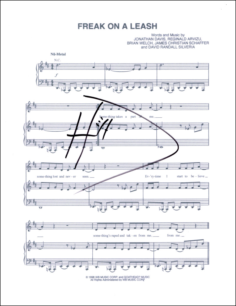 Brian Welch Korn Head Signed Autograph Freak on a Leash Sheet Music