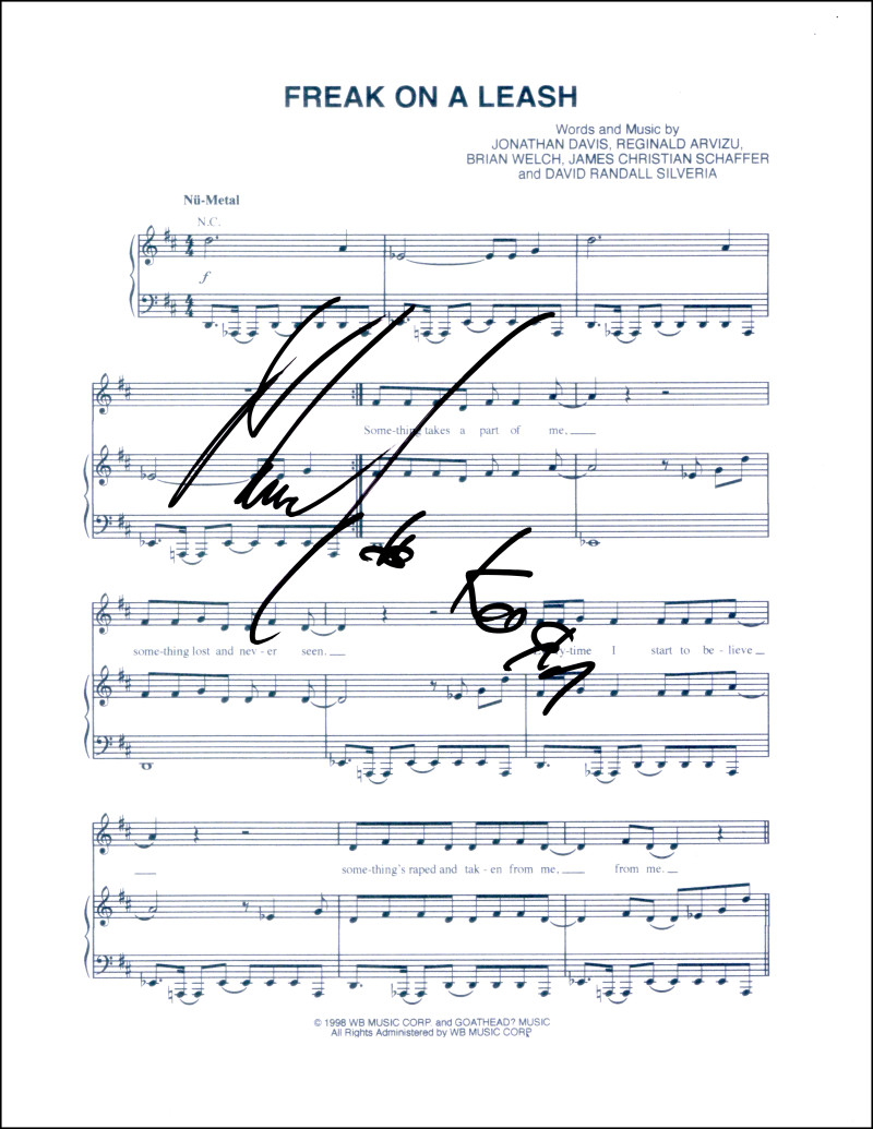 James Shaffer Korn Munky Signed Autograph Freak on a Leash Sheet Music