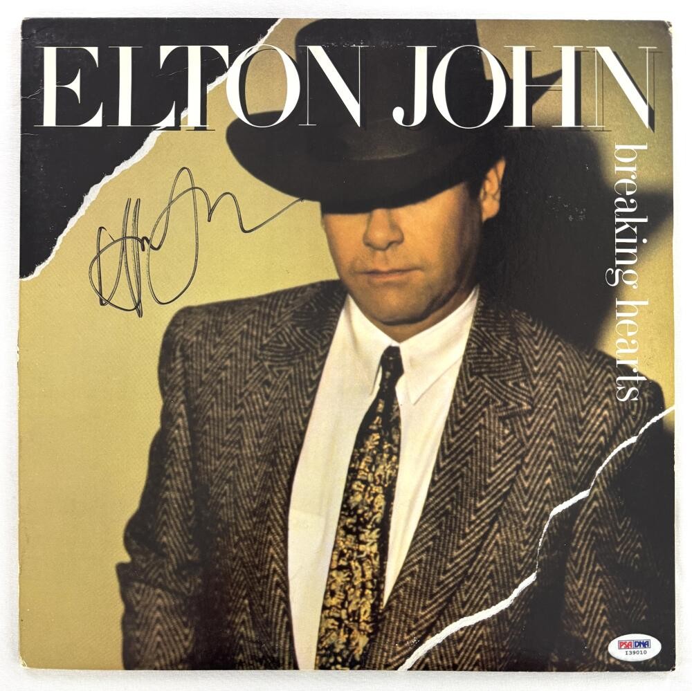 Elton John Signed Autograph Album Vinyl Record LP - Breaking Hearts w/ PSA COA