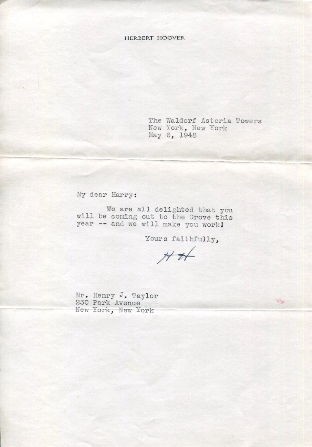 Herbert Hoover US President Sec Commerce Signed Autograph Initialed TSL Letter