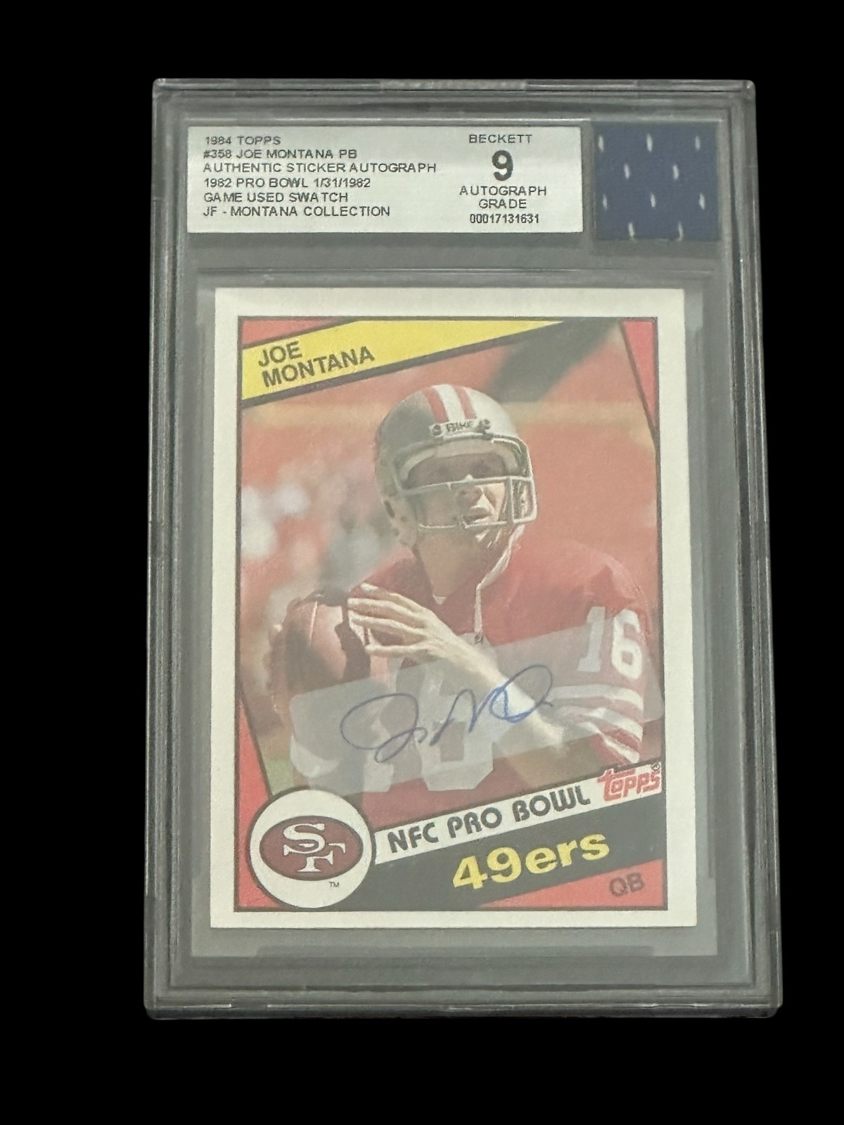 Joe Montana 1984 Topps 49ers Signed Patch Autograph Card Grade 9 Beckett BAS
