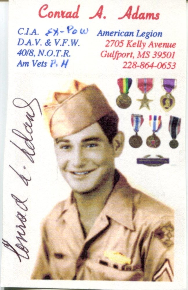 Conrad A Adams POW US Army WWII Bronze Star Rare Signed Autograph Biz Card