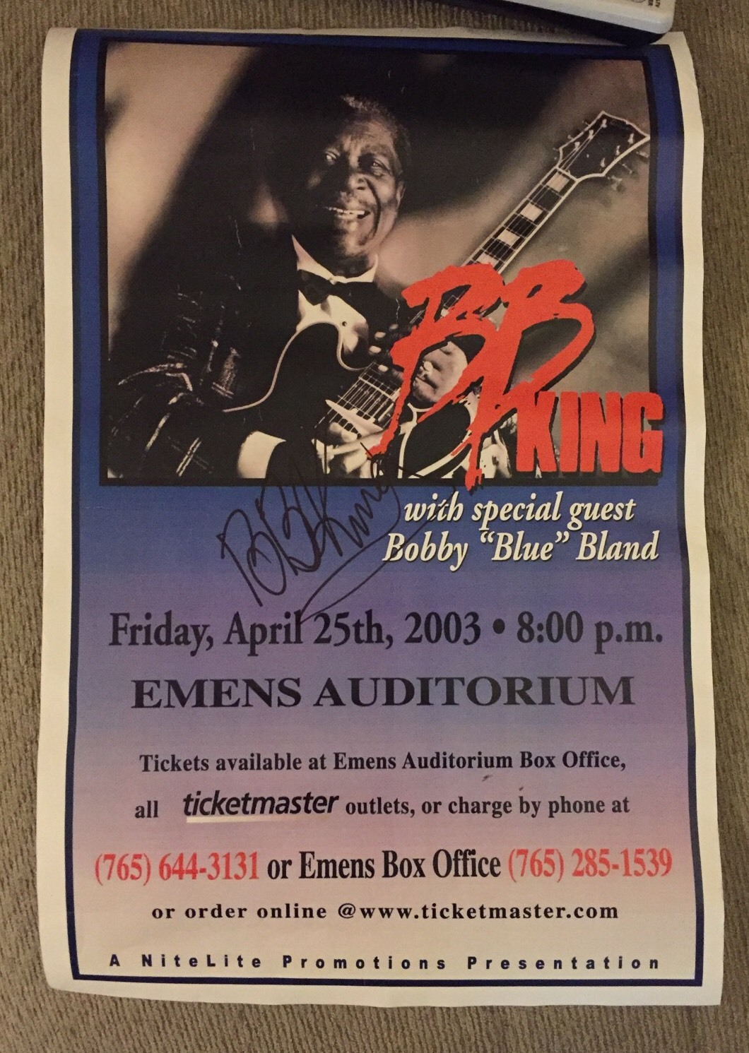 Rare B B King Signed Poster Autographed Muncie Indiana 2003