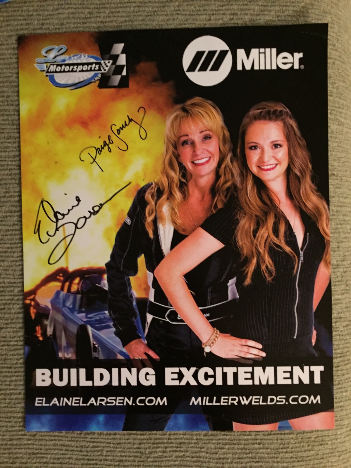 Elaine Larsen & Paige Sanchez Signed Promo Hero Card 2015 Jet Drag Racing