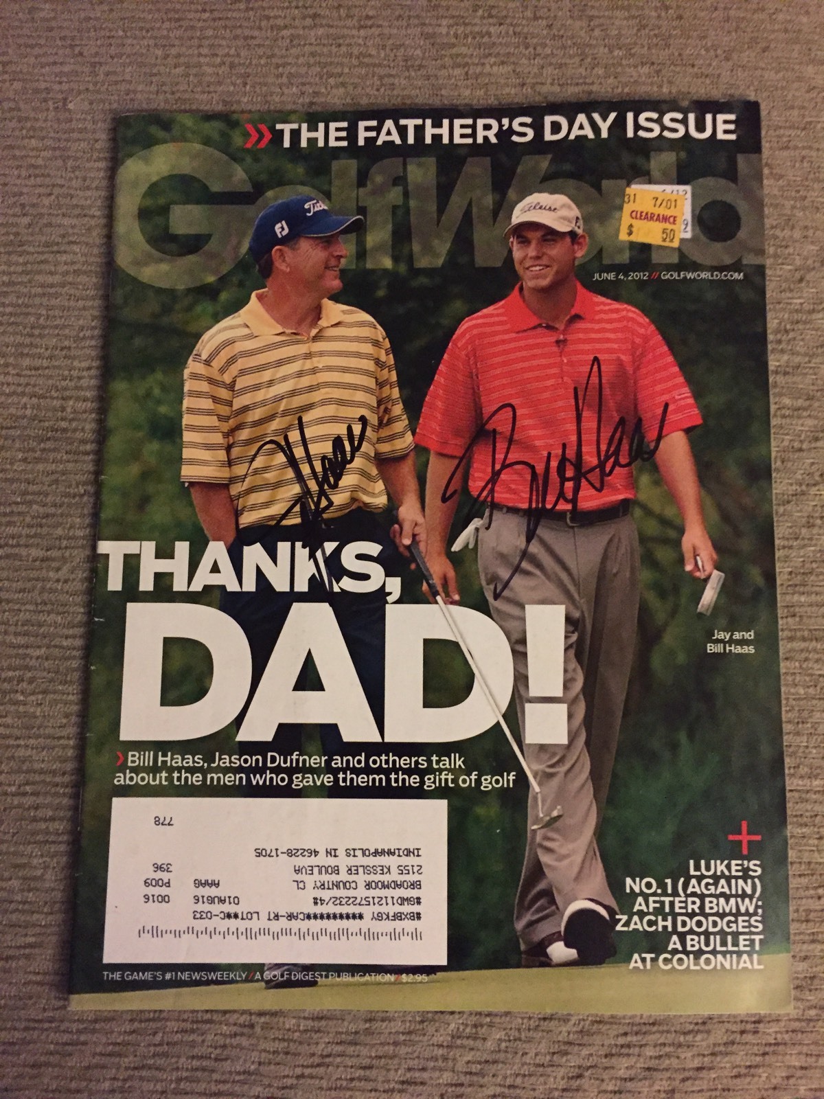 Jay & Bill Haas Autographed Magazine Signed PGA Golfer Autograph Pricing Sticker