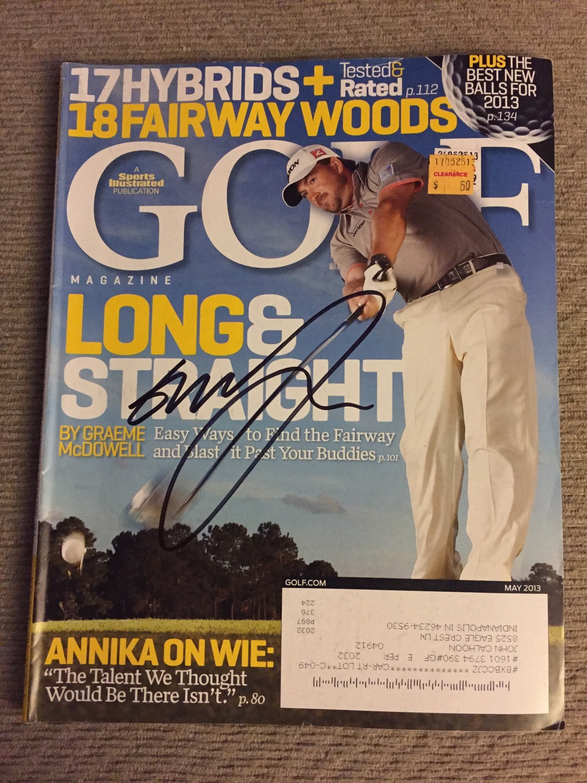 Graeme McDowell Autographed Magazine Signed PGA Golfer Autograph Pricing Sticker